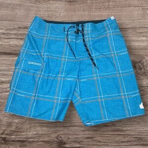 Quiksilver Electric 21 Blue Board Shorts Quick-Dry Plaid Draw Cord Sz 36‎